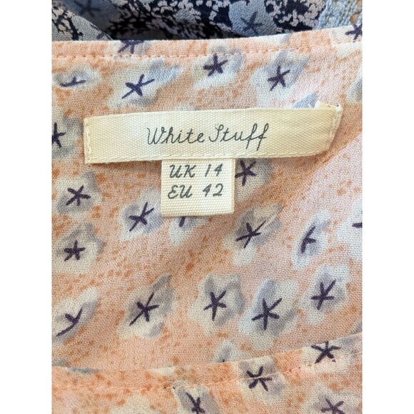 White Stuff Womens Blouse US Size 10 Boho Peasant Pink Blue Floral Lace Trim - Picture 5 of 5